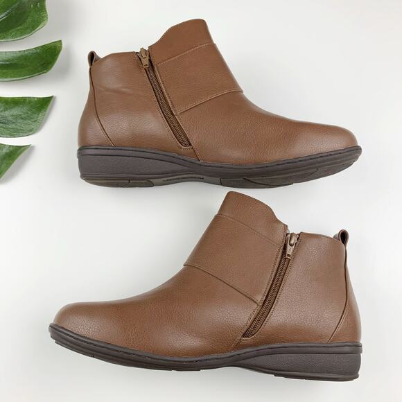Comfortview Amberly Ankle Boots Brown Faux Leather Comfort Shooties Women's 12 - Picture 9 of 12